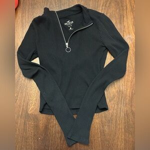 Hollister Black Ribbed Half-Zip Long Sleeve Top